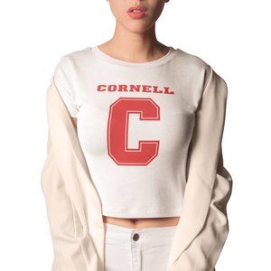 NEW Cornell University Big Logo Wordmark Form Fit Crop Top Shirt WHITE